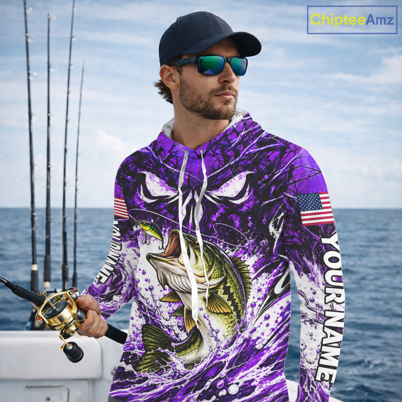 Jumping Bass Catch Lure Hooded Fishing Shirt Personalized Monster Eyes Splash Purple Water Outdoor Apparel