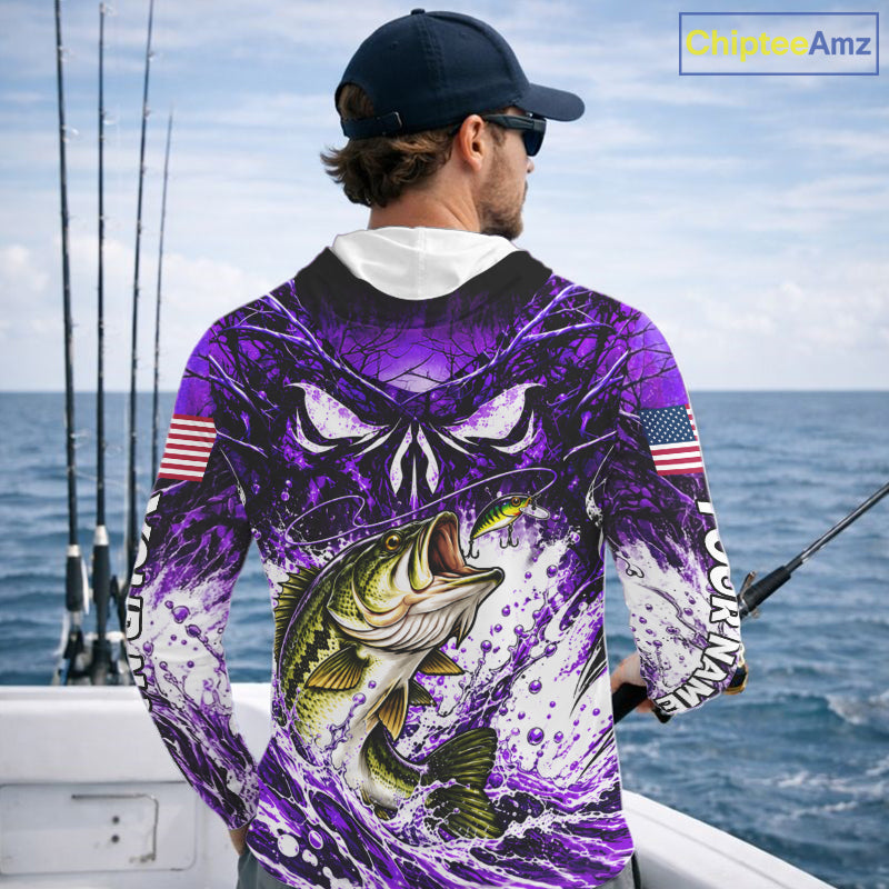 Jumping Bass Catch Lure Hooded Fishing Shirt Personalized Monster Eyes Splash Purple Water Outdoor Apparel