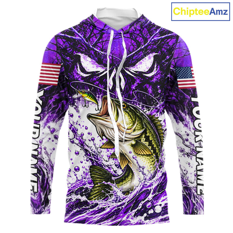 Jumping Bass Catch Lure Hooded Fishing Shirt Personalized Monster Eyes Splash Purple Water Outdoor Apparel