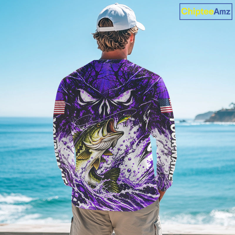 Jumping Bass Catch Lure Fishing Shirt Long Sleeve Personalized Monster Eyes Splash Purple Water Outdoor Apparel