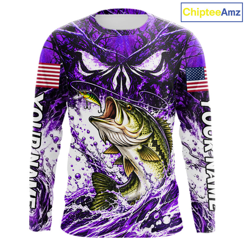 Jumping Bass Catch Lure Fishing Shirt Long Sleeve Personalized Monster Eyes Splash Purple Water Outdoor Apparel