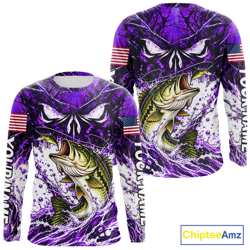Jumping Bass Catch Lure Fishing Shirt Long Sleeve Personalized Monster Eyes Splash Purple Water Outdoor Apparel