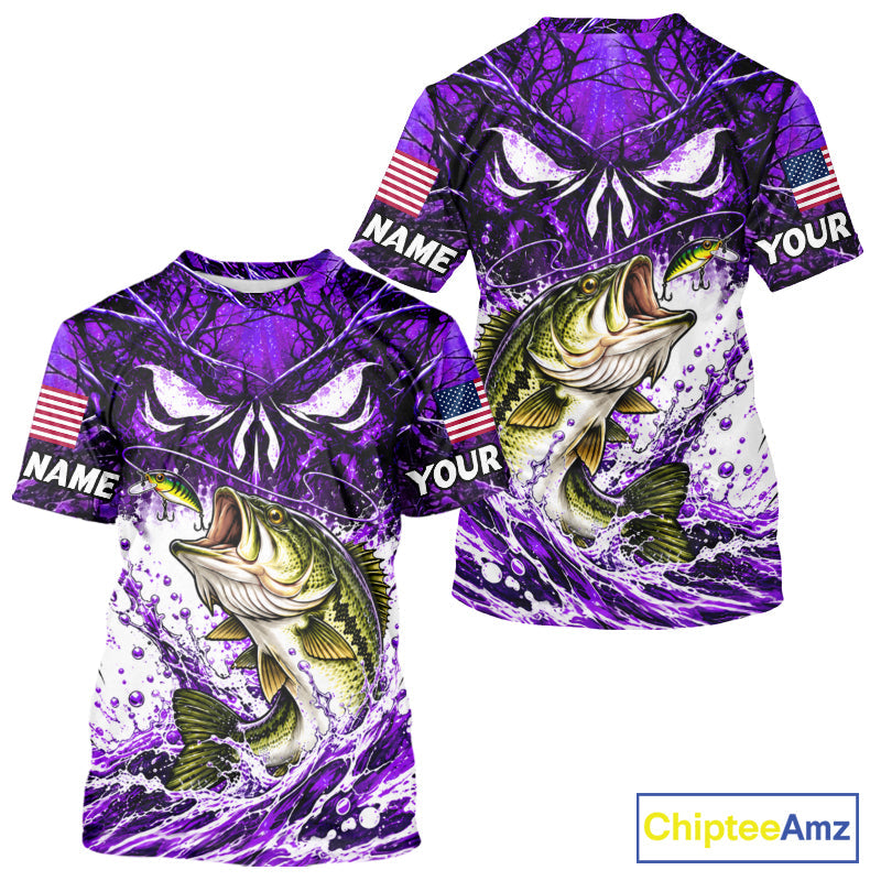 Jumping Bass Catch Lure Fishing Shirt Short Sleeve Personalized Monster Eyes Splash Purple Water Outdoor Apparel