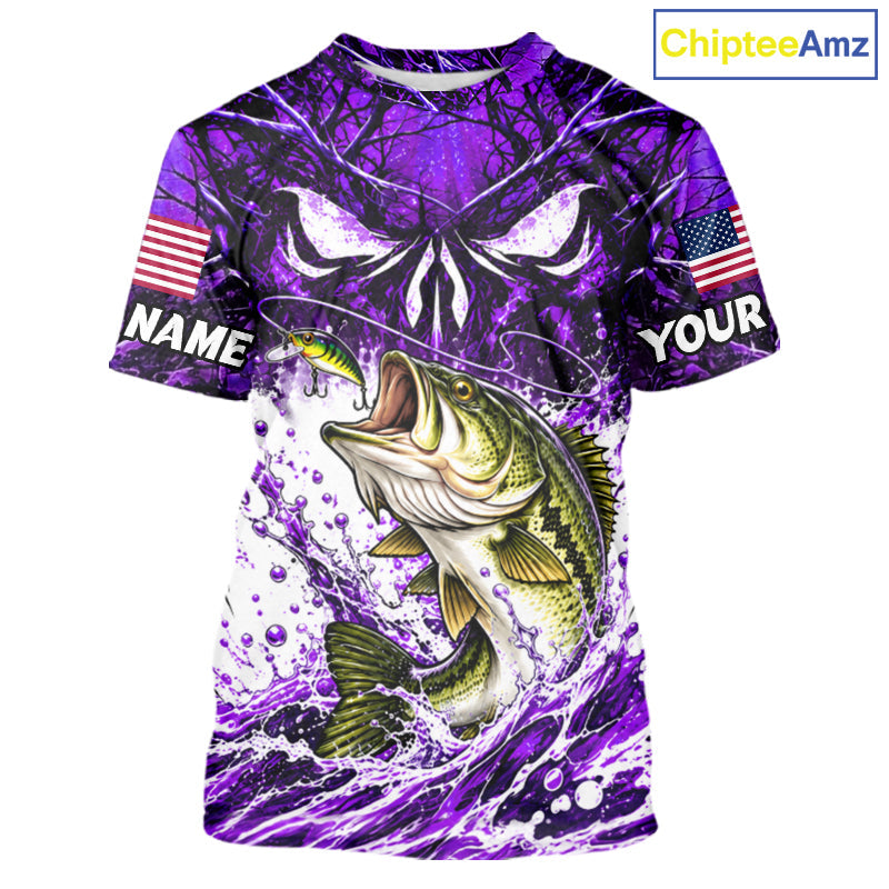 Jumping Bass Catch Lure Fishing Shirt Short Sleeve Personalized Monster Eyes Splash Purple Water Outdoor Apparel