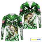 Jumping Bass Catch Lure Hooded Fishing Shirt Personalized Monster Eyes Splash Green Water Outdoor Apparel