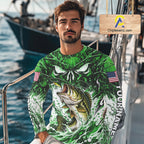 Jumping Bass Catch Lure Fishing Shirt Long Sleeve Personalized Monster Eyes Splash Green Water Outdoor Apparel