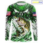 Jumping Bass Catch Lure Fishing Shirt Long Sleeve Personalized Monster Eyes Splash Green Water Outdoor Apparel