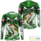 Jumping Bass Catch Lure Fishing Shirt Long Sleeve Personalized Monster Eyes Splash Green Water Outdoor Apparel