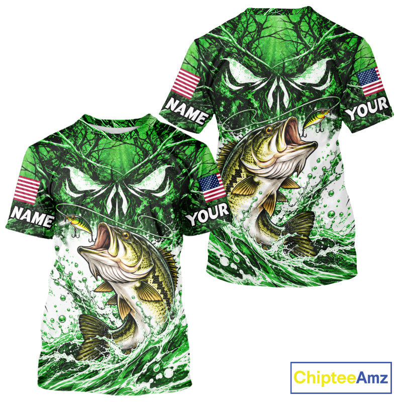 Jumping Bass Catch Lure Fishing Shirt Short Sleeve Personalized Monster Eyes Splash Green Water Outdoor Apparel
