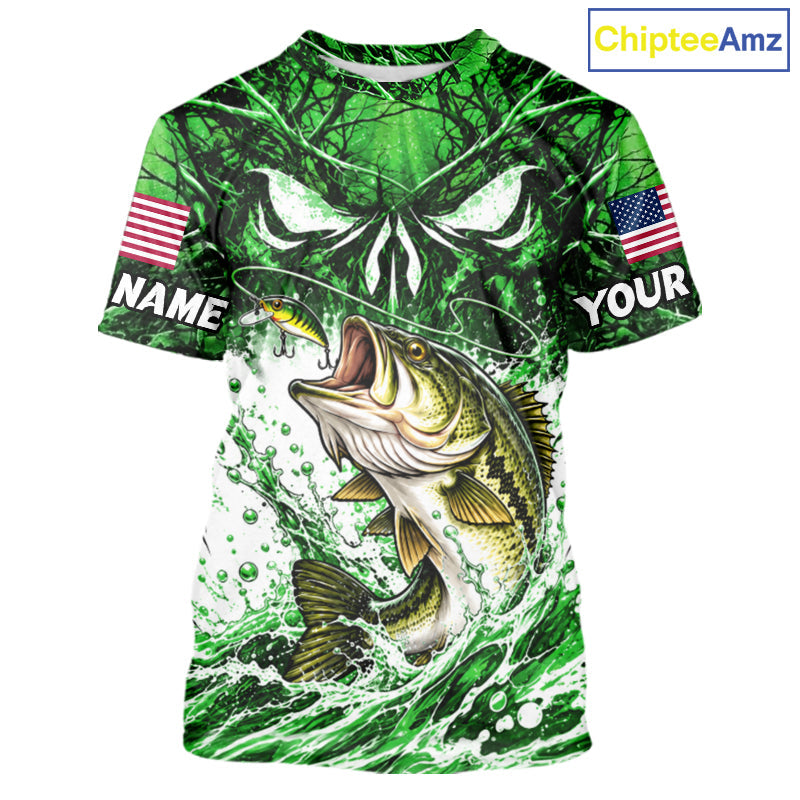 Jumping Bass Catch Lure Fishing Shirt Short Sleeve Personalized Monster Eyes Splash Green Water Outdoor Apparel