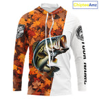 Autumn Bass Hooded Fishing Shirt, Fall Largemouth Bass Long Sleeve Fishing Jersey