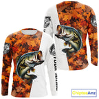 Autumn Bass Fishing Shirt, Fall Largemouth Bass Long Sleeve Fishing Jersey