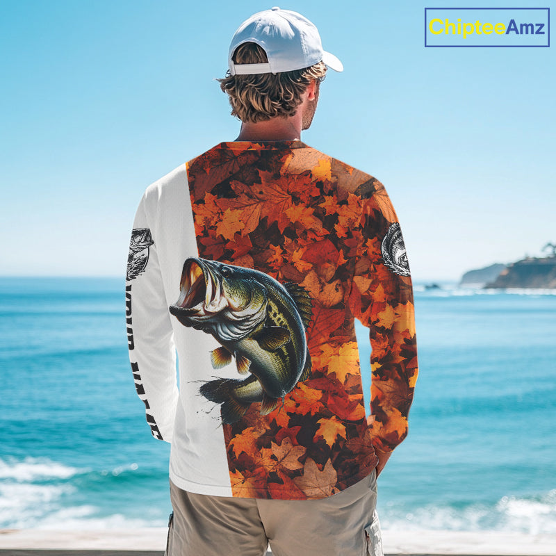 Autumn Bass Fishing Shirt, Fall Largemouth Bass Long Sleeve Fishing Jersey