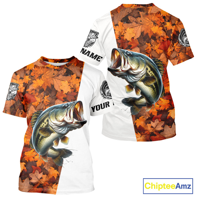 Autumn Bass Fishing Shirt, Fall Largemouth Bass Short Sleeve Fishing Jersey