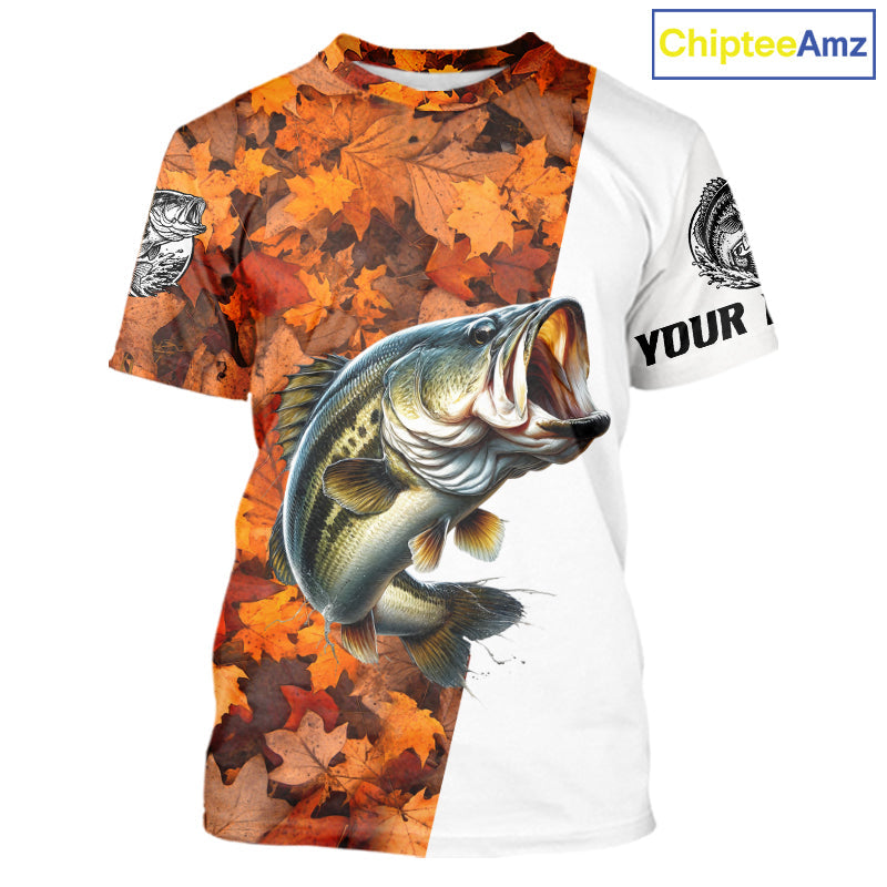 Autumn Bass Fishing Shirt, Fall Largemouth Bass Short Sleeve Fishing Jersey