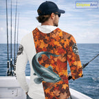 Autumn Catfish Hooded Fishing Shirt, Fall Catfish Long Sleeve Fishing Jersey