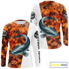 Autumn Catfish Fishing Shirt, Fall Catfish Long Sleeve Fishing Jersey
