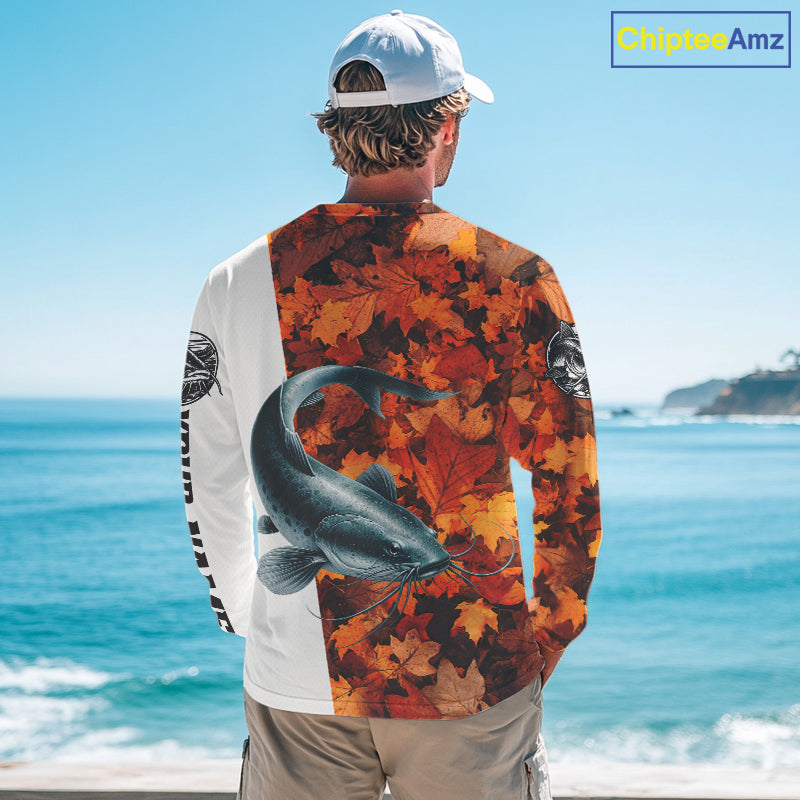 Autumn Catfish Fishing Shirt, Fall Catfish Long Sleeve Fishing Jersey