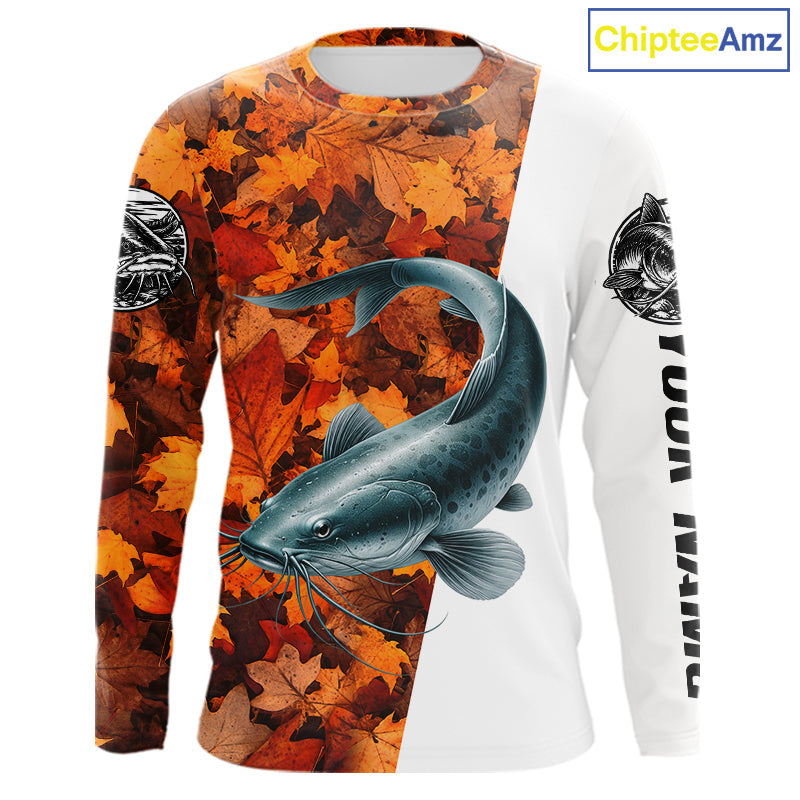 Autumn Catfish Fishing Shirt, Fall Catfish Long Sleeve Fishing Jersey