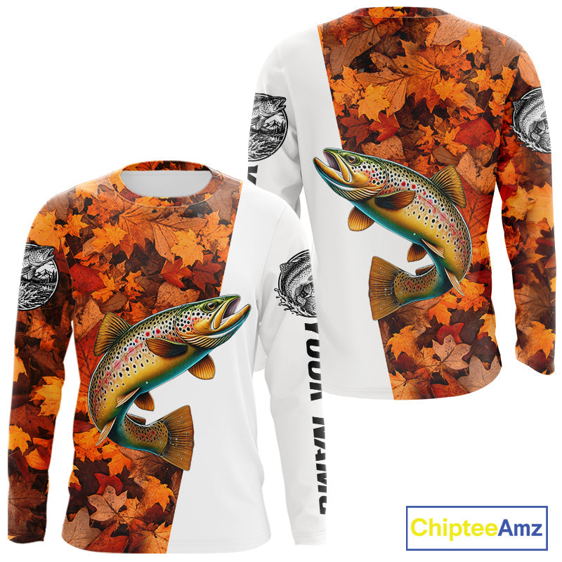 Autumn Brown Trout Fishing Shirt, Fall Trout Long Sleeve Fishing Jersey