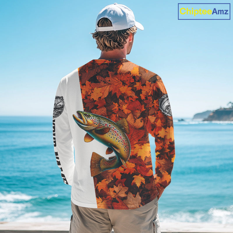 Autumn Brown Trout Fishing Shirt, Fall Trout Long Sleeve Fishing Jersey