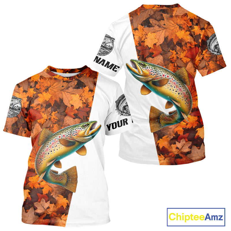 Autumn Brown Trout Fishing Shirt, Fall Trout Short Sleeve Fishing Jersey