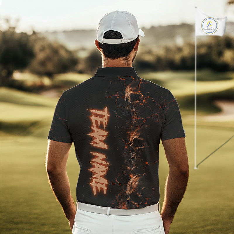 Personalized Skull Golf Top, Custom Golf Polo Shirt, Fiery Skull Golf Shirt, Golf Gift