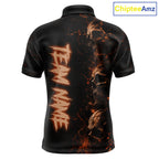 Personalized Skull Golf Top, Custom Golf Polo Shirt, Fiery Skull Golf Shirt, Golf Gift