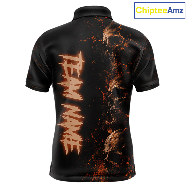Personalized Skull Golf Top, Custom Golf Polo Shirt, Fiery Skull Golf Shirt, Golf Gift