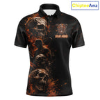 Personalized Skull Golf Top, Custom Golf Polo Shirt, Fiery Skull Golf Shirt, Golf Gift