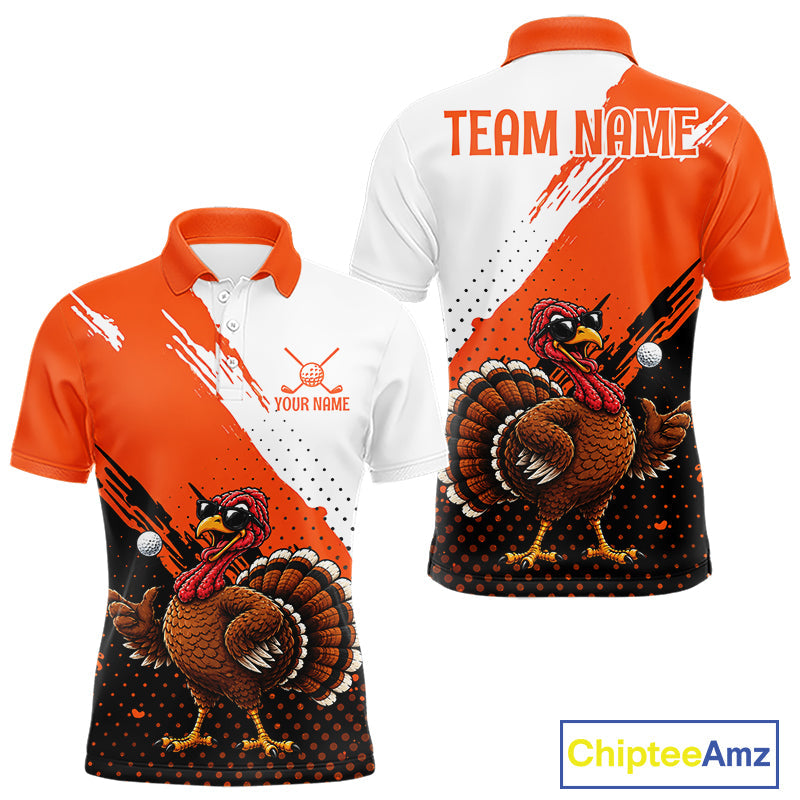 Personalized Turkey Golf Polo Shirt, Custom Thanksgiving Golf Shirt