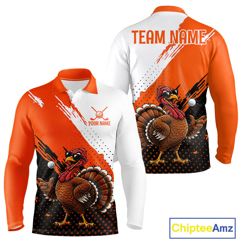 Personalized Turkey Golf Polo Shirt, Custom Thanksgiving Golf Shirt