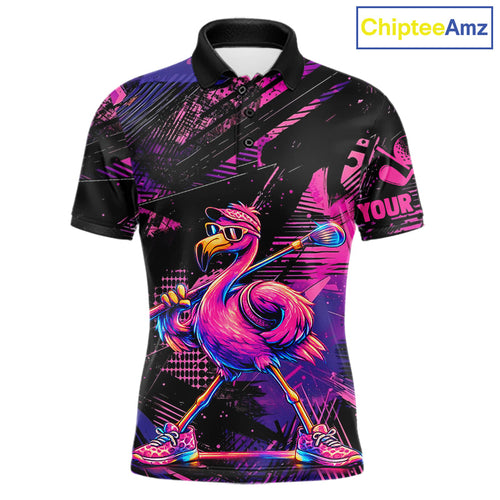 Funny Neon Flamingo Golf Polo Shirt – Custom Personalized Golf Team Apparel