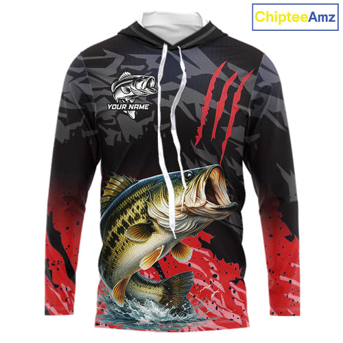 Hooded Largemouth Bass Fishing Jerseys, Custom Bass Performance Fishing Apparel