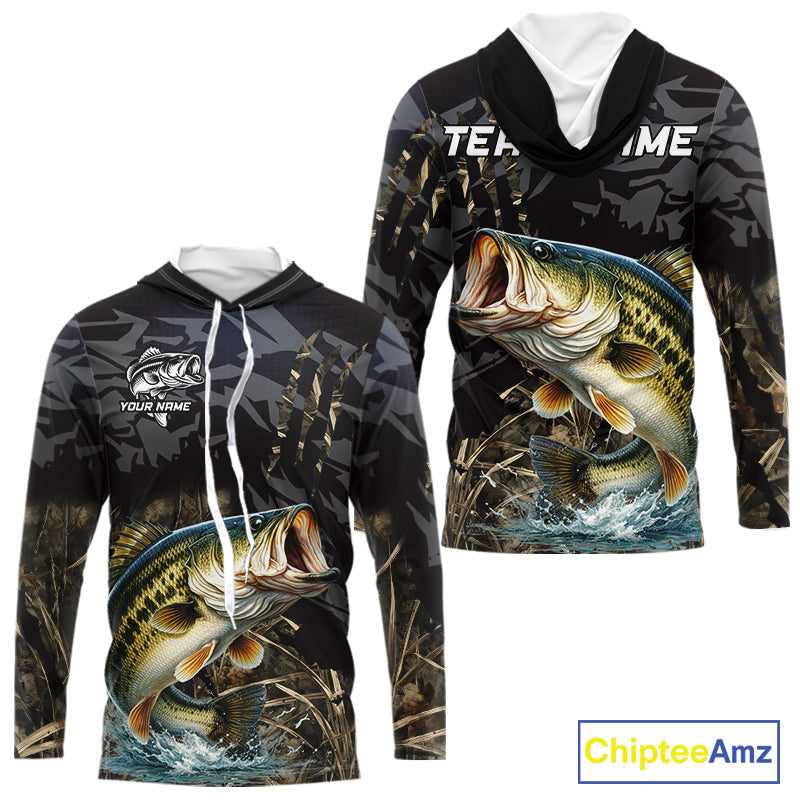 Hooded Largemouth Bass Fishing Jerseys, Custom Bass Performance Fishing Apparel