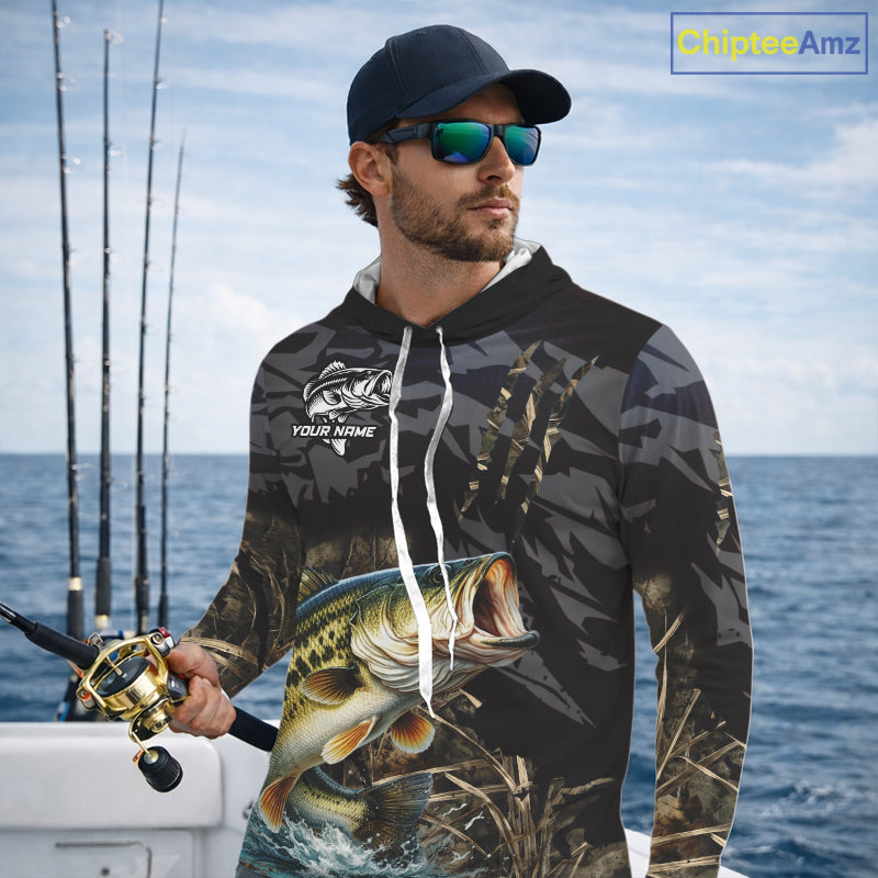 Hooded Largemouth Bass Fishing Jerseys, Custom Bass Performance Fishing Apparel