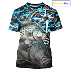 Crappie Fishing Shirt, Blue Camo Compass Short Sleeve Fishing Jersey