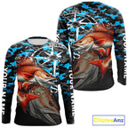 Redfish( Red Drum) Fishing Shirt, Blue Camo Compass Long Sleeve Fishing Jersey