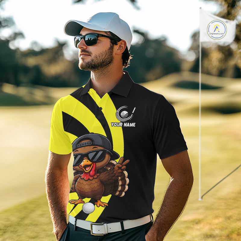 Funny Turkey Golfer Polo, Custom Name Team Golf Shirt, Golf Top