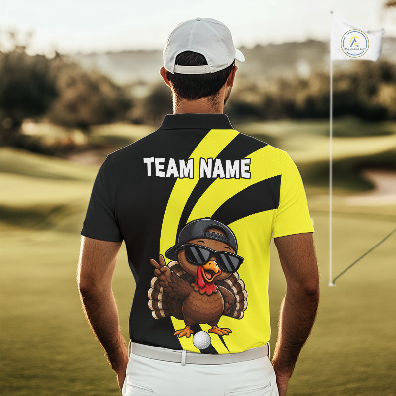 Funny Turkey Golfer Polo, Custom Name Team Golf Shirt, Golf Top