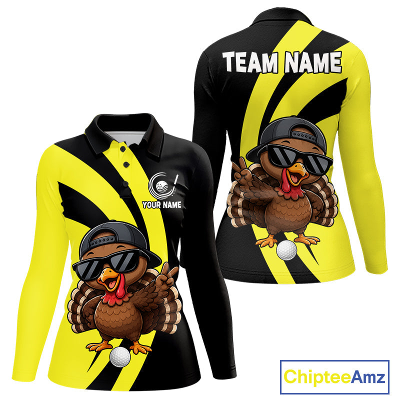Funny Turkey Golfer Polo, Custom Name Team Golf Shirt, Golf Top