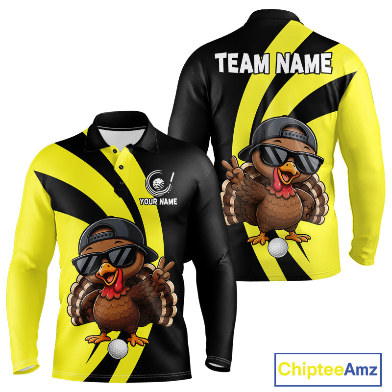Funny Turkey Golfer Polo, Custom Name Team Golf Shirt, Golf Top