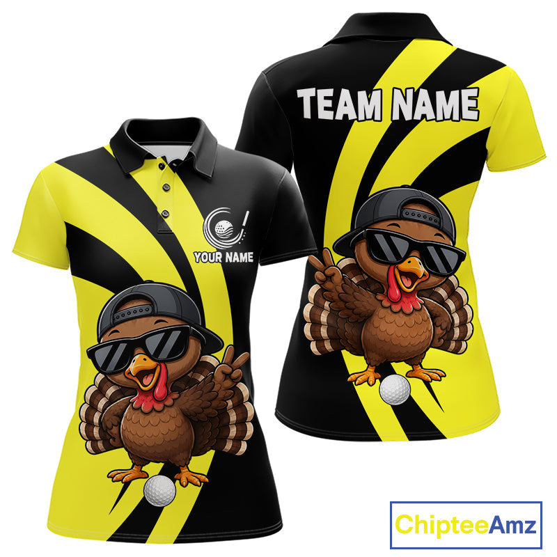 Funny Turkey Golfer Polo, Custom Name Team Golf Shirt, Golf Top