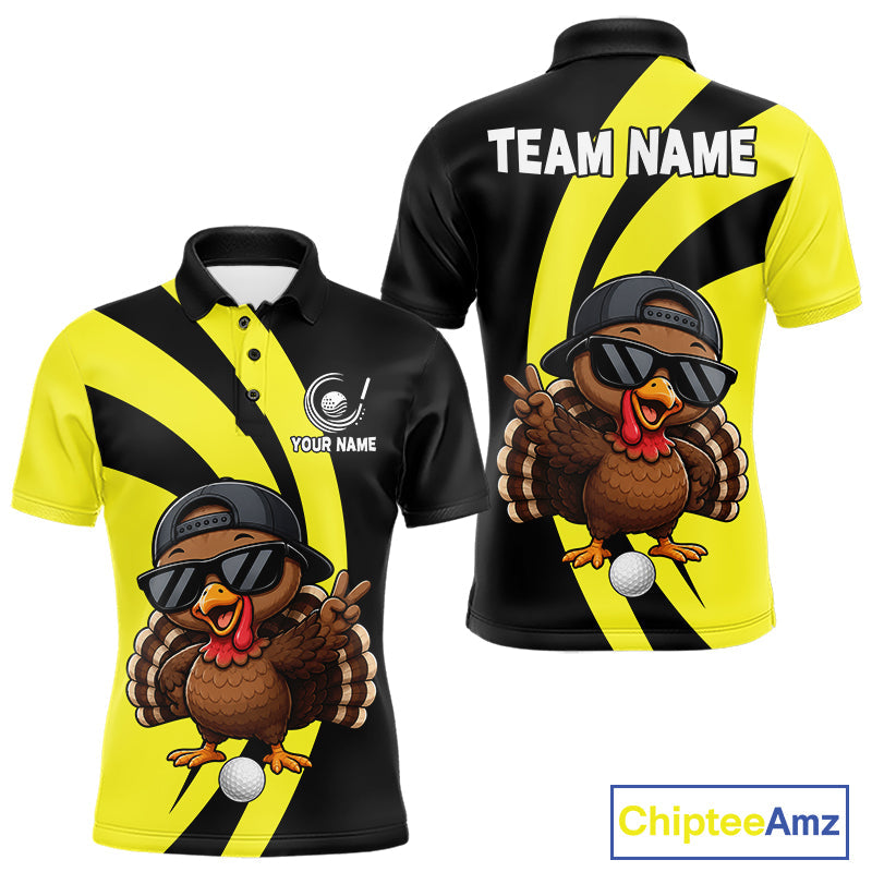 Funny Turkey Golfer Polo, Custom Name Team Golf Shirt, Golf Top