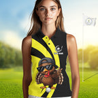 Funny Turkey Golfer Polo, Custom Name Team Sleeveless Golf Shirt, Golf Top