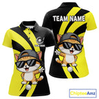 Funny Cat Golfer Polo, Custom Name Team Golf Shirt, Golf Top