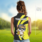 Funny Cat Golfer Polo, Custom Name Team Sleeveless Golf Shirt, Golf Top