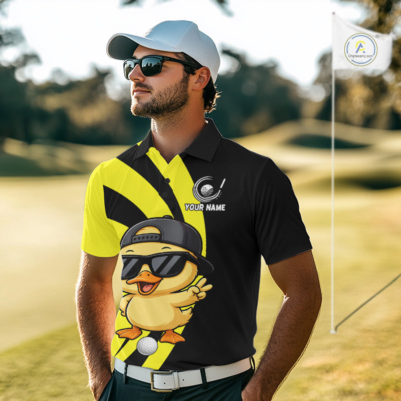 Funny Duck Golfer Polo, Custom Name Team Golf Shirt, Golf Top