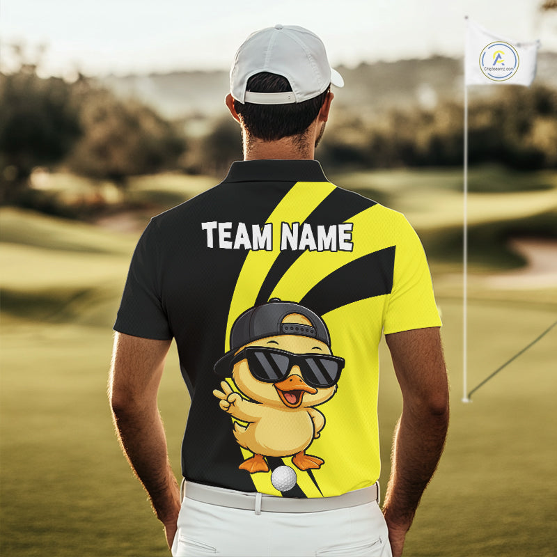 Funny Duck Golfer Polo, Custom Name Team Golf Shirt, Golf Top