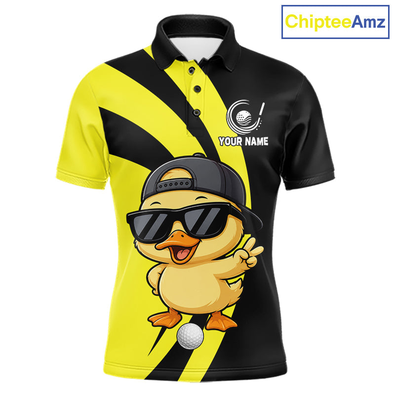 Funny Duck Golfer Polo, Custom Name Team Golf Shirt, Golf Top